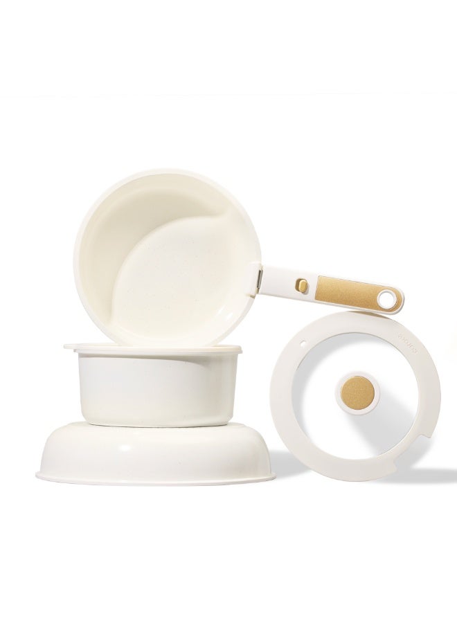 Carote 6-Piece Ceramic Cookware Set with Detachable Handle, Stackable Frying Pan & Saucepan with Lids, PFAS-Free Nonstick Healthy Cooking Set, All Kitchen Stovetop Compatible, Dishwasher Safe (Cream) - Image 1